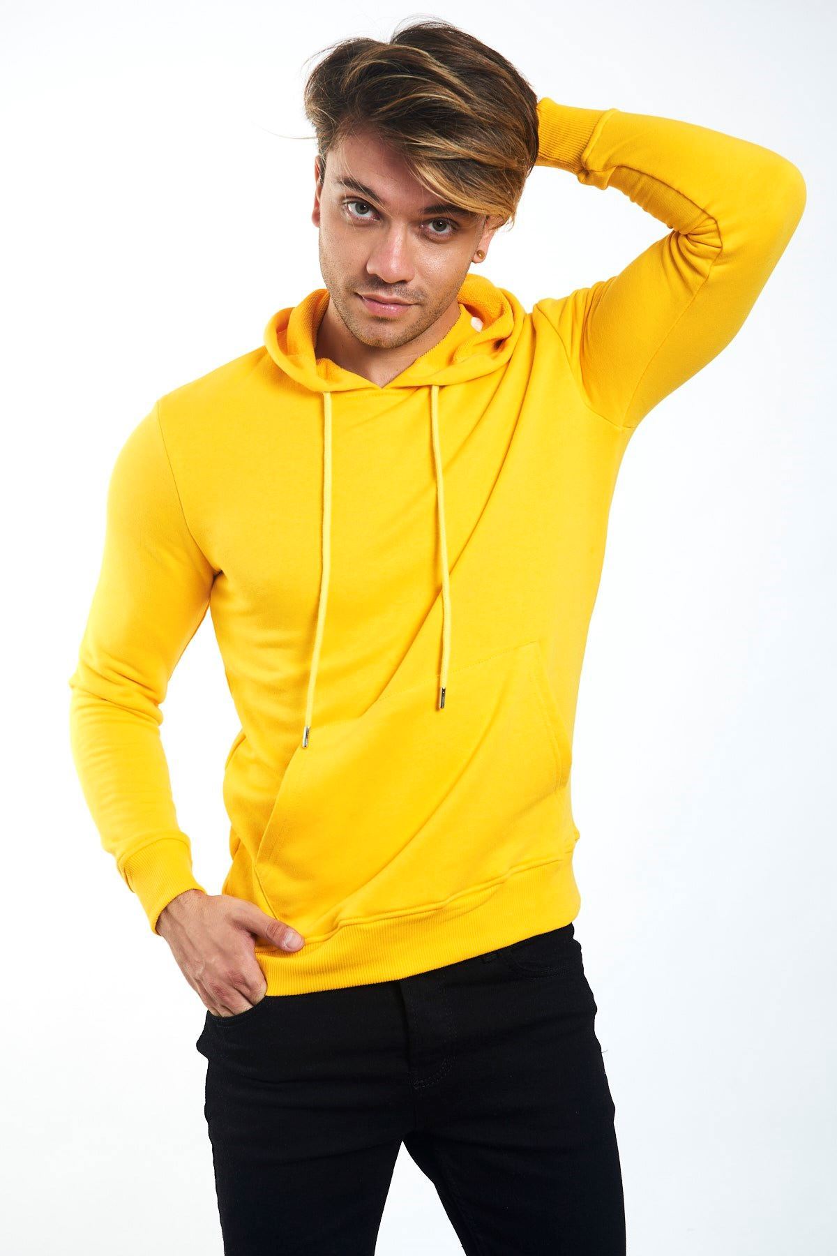 İçi Yünlü Koyu Sarı Erkek Sweatshirt