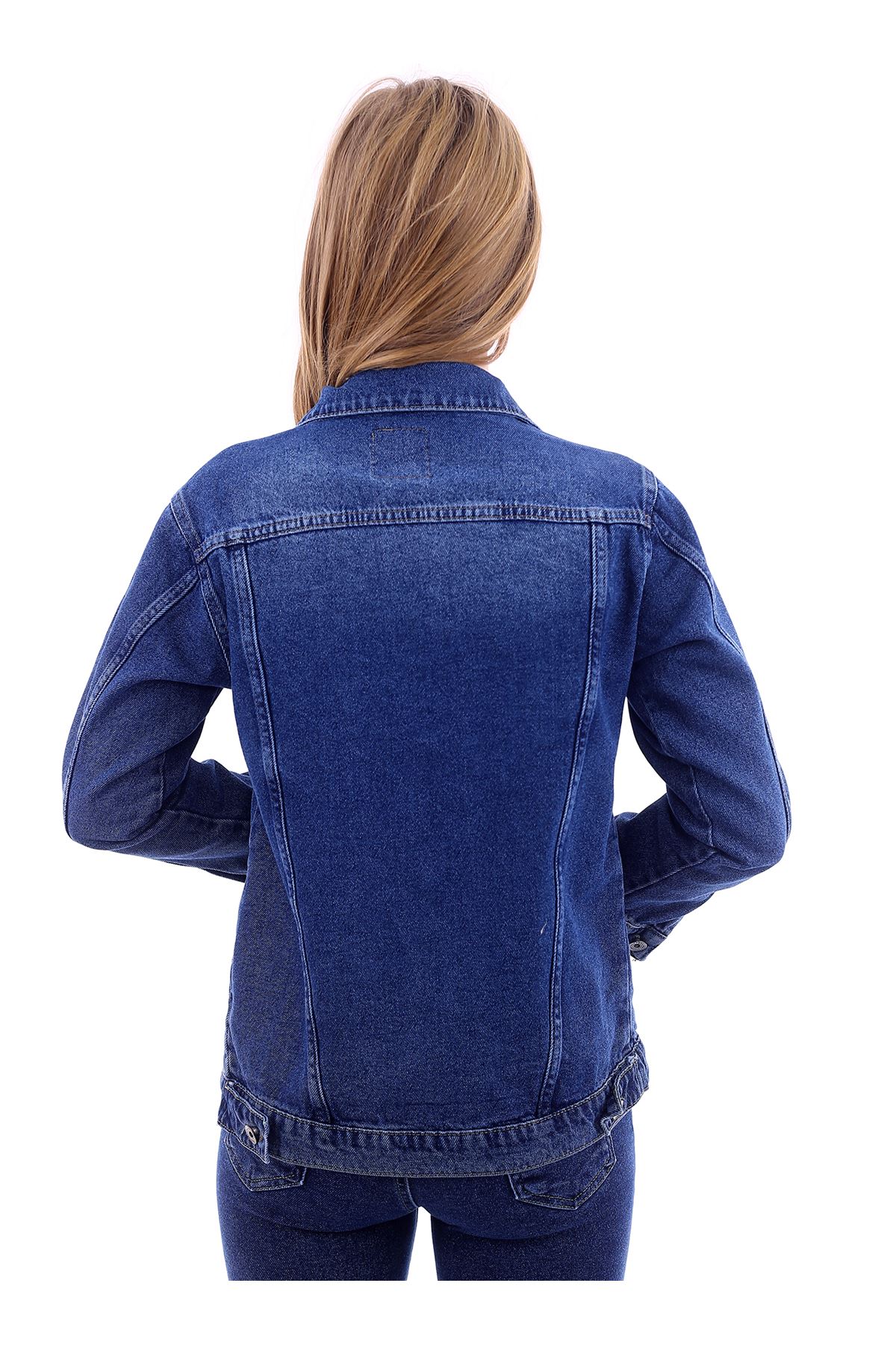 Kadın Mavi Tint Enzim Yıkamalı Cepli Denim Ceket 