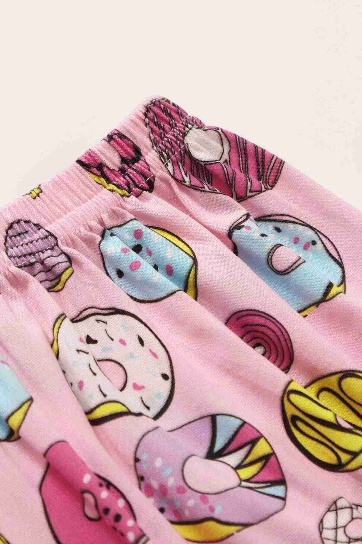 Merry See Kısa Kollu Alt Uzun Donut Baskılı Pijama Takımı Çok Renkli